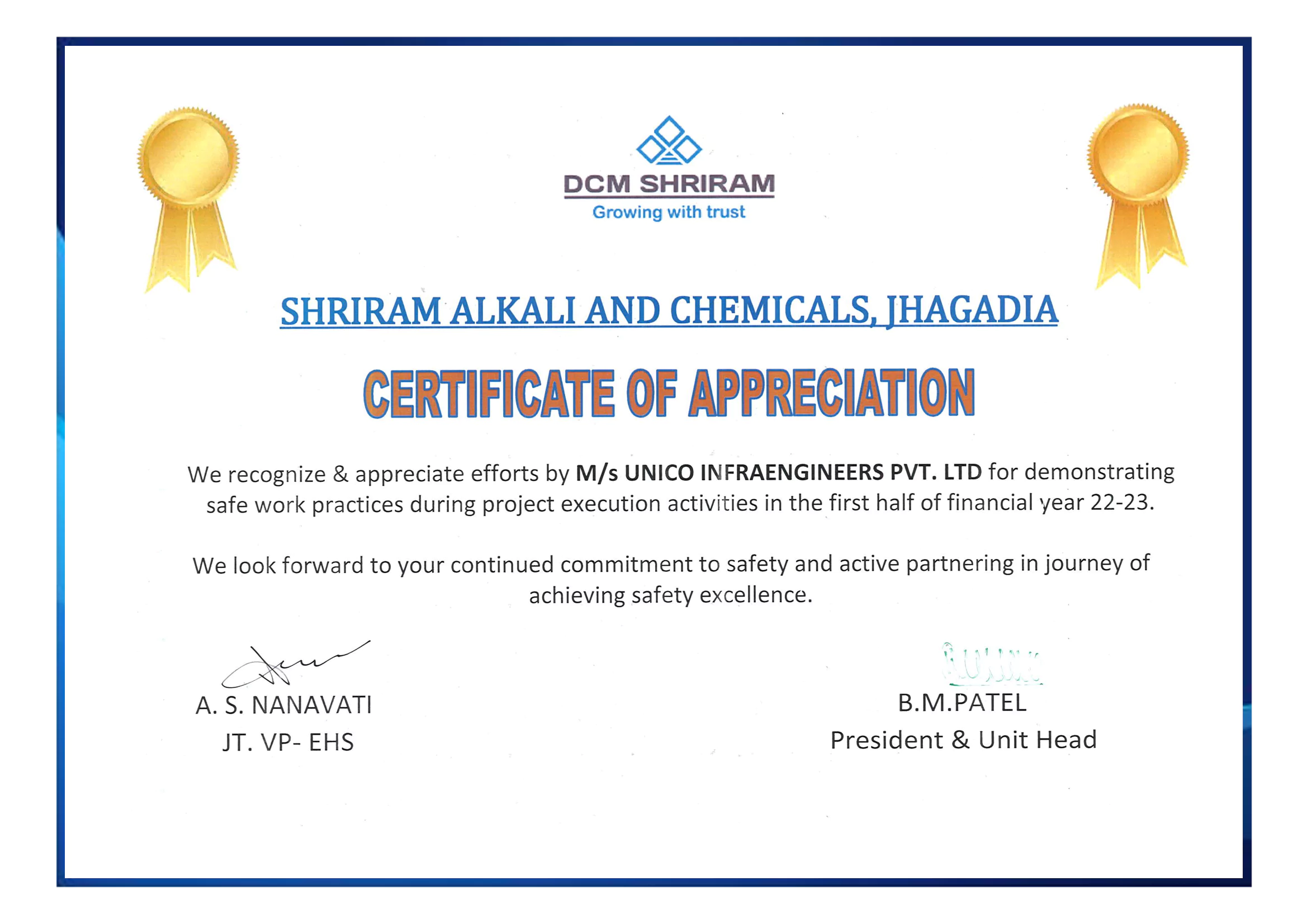 Certificate of Appreciation DCM Shriram
